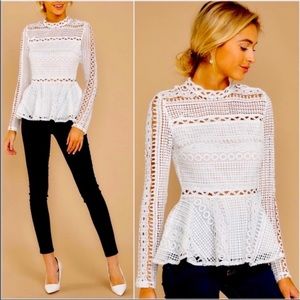 Endless Rose Crochet Lace Peplum Top White Long Sleeve Small